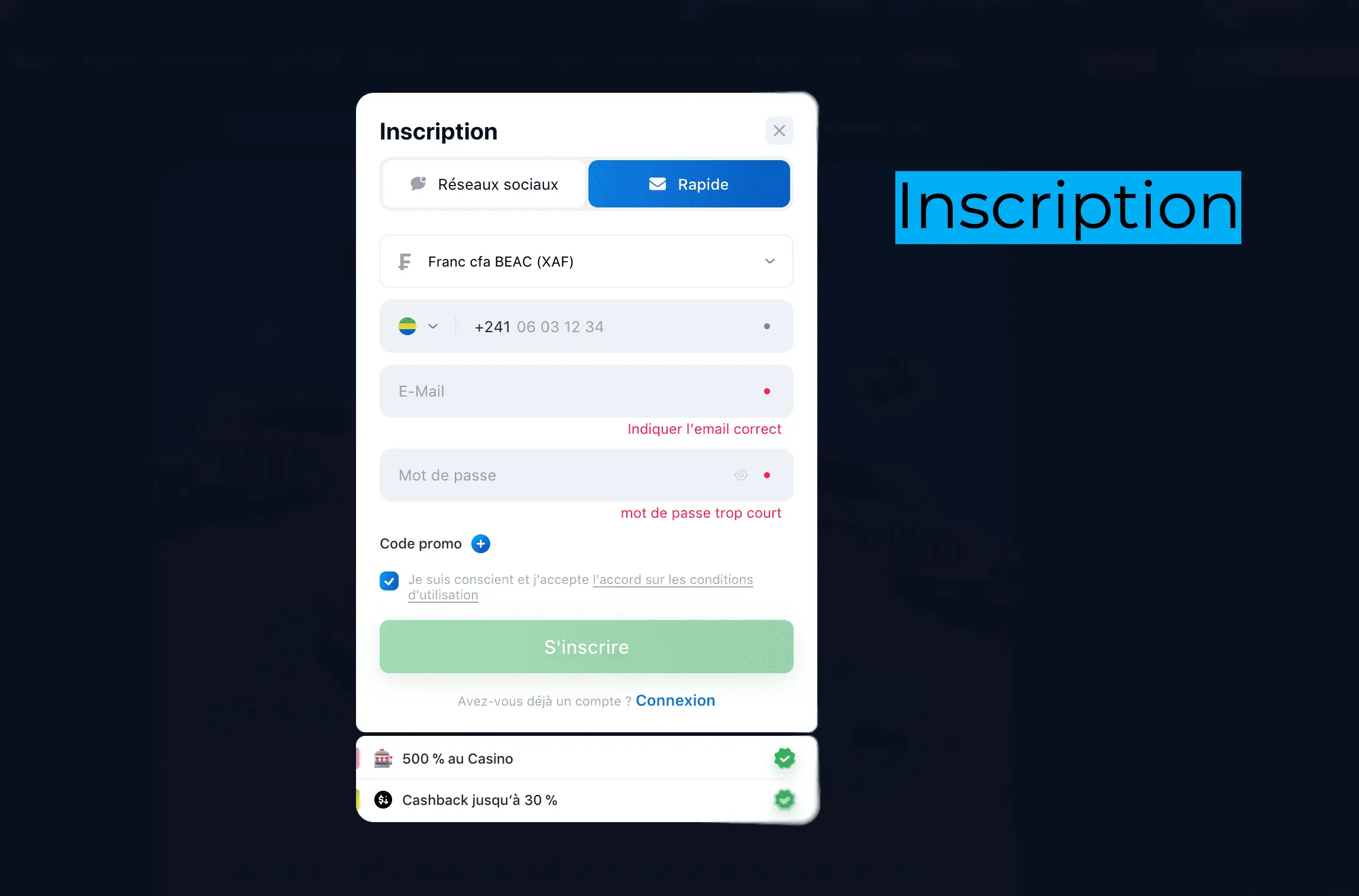 inscription 1win